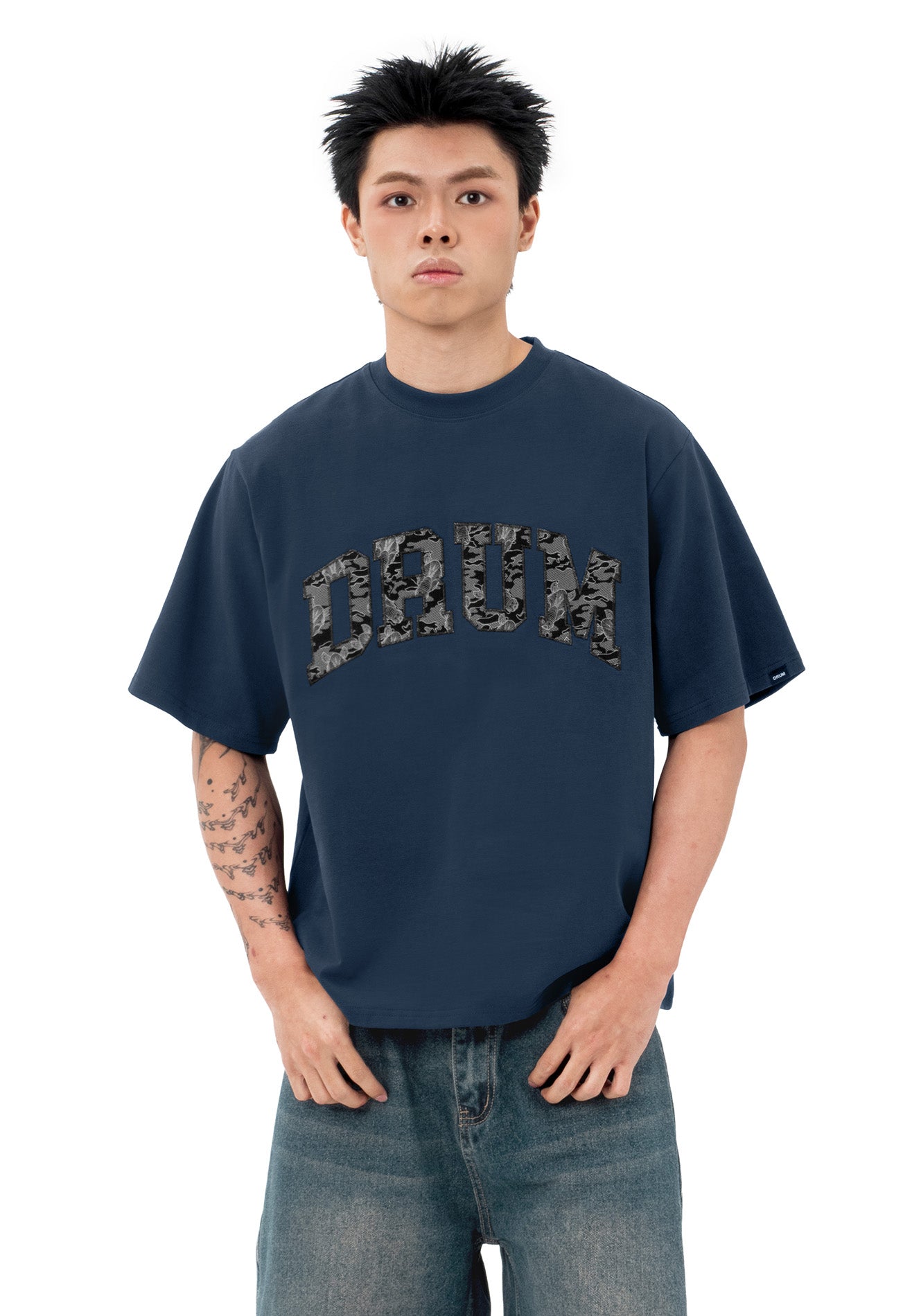 DRUM S. Applique Logo Oversized Boxy Tee- Navy