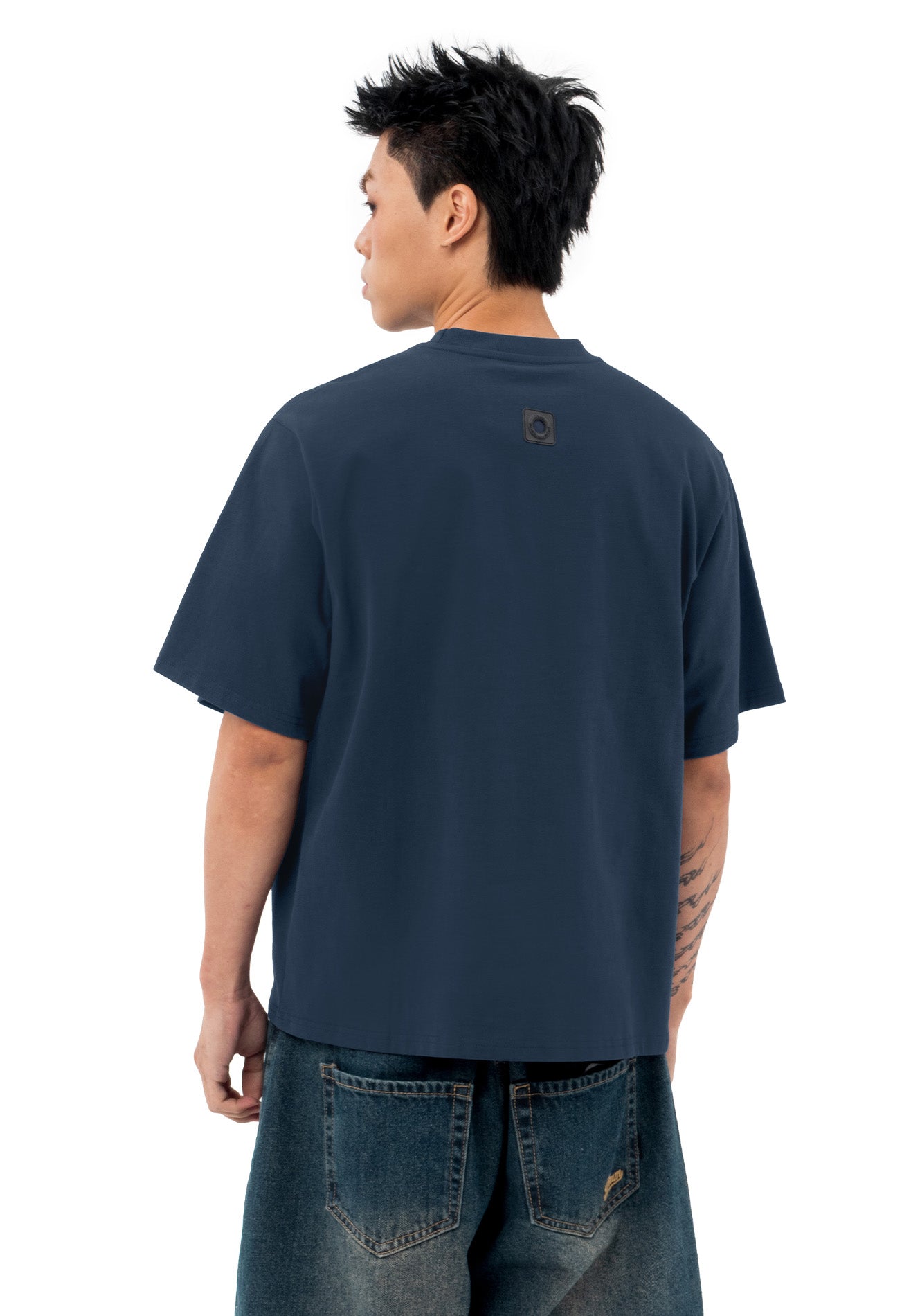 DRUM S. Applique Logo Oversized Boxy Tee- Navy