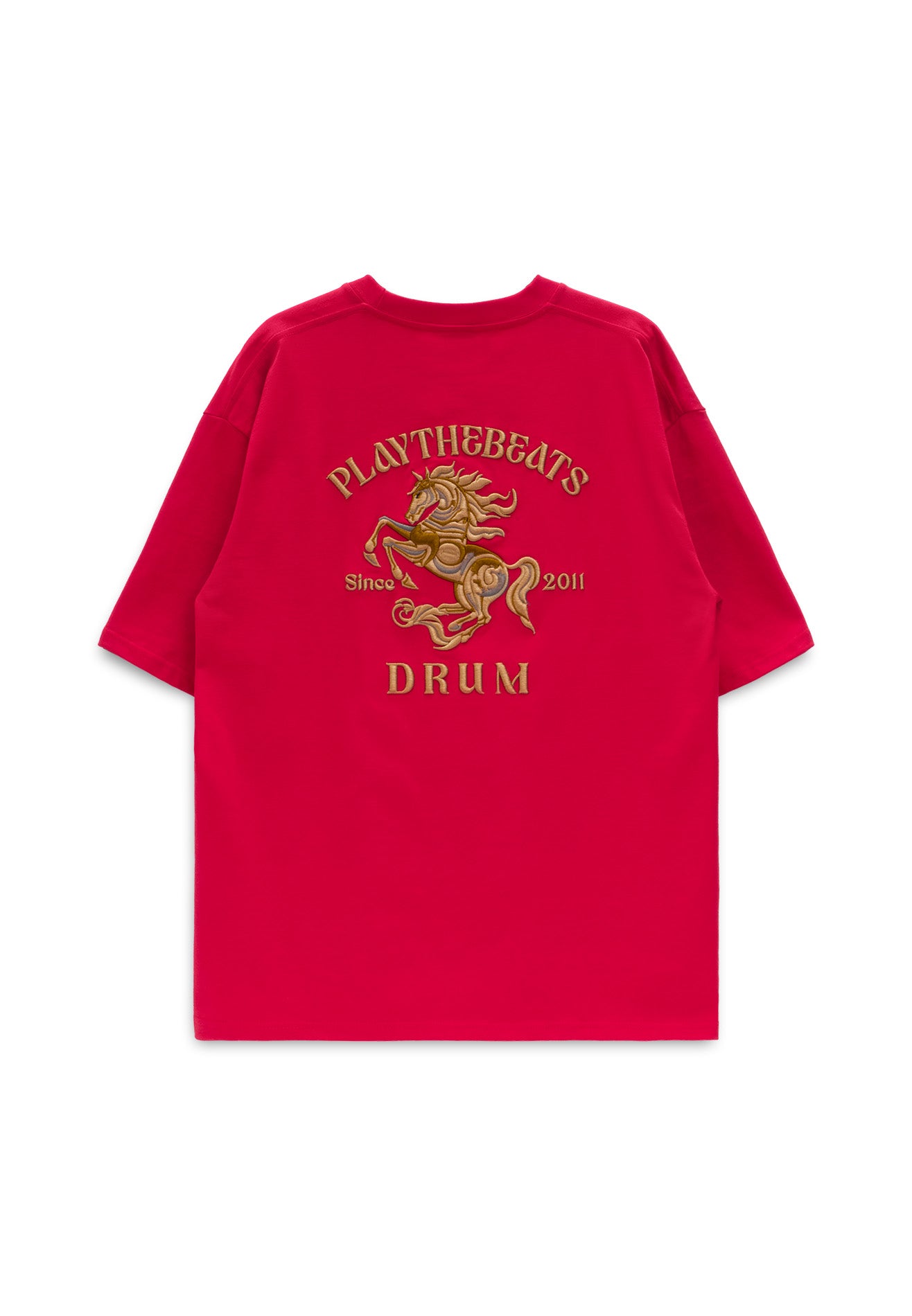 DRUM S. 3D Horse Embroidery Oversized Tee- Red
