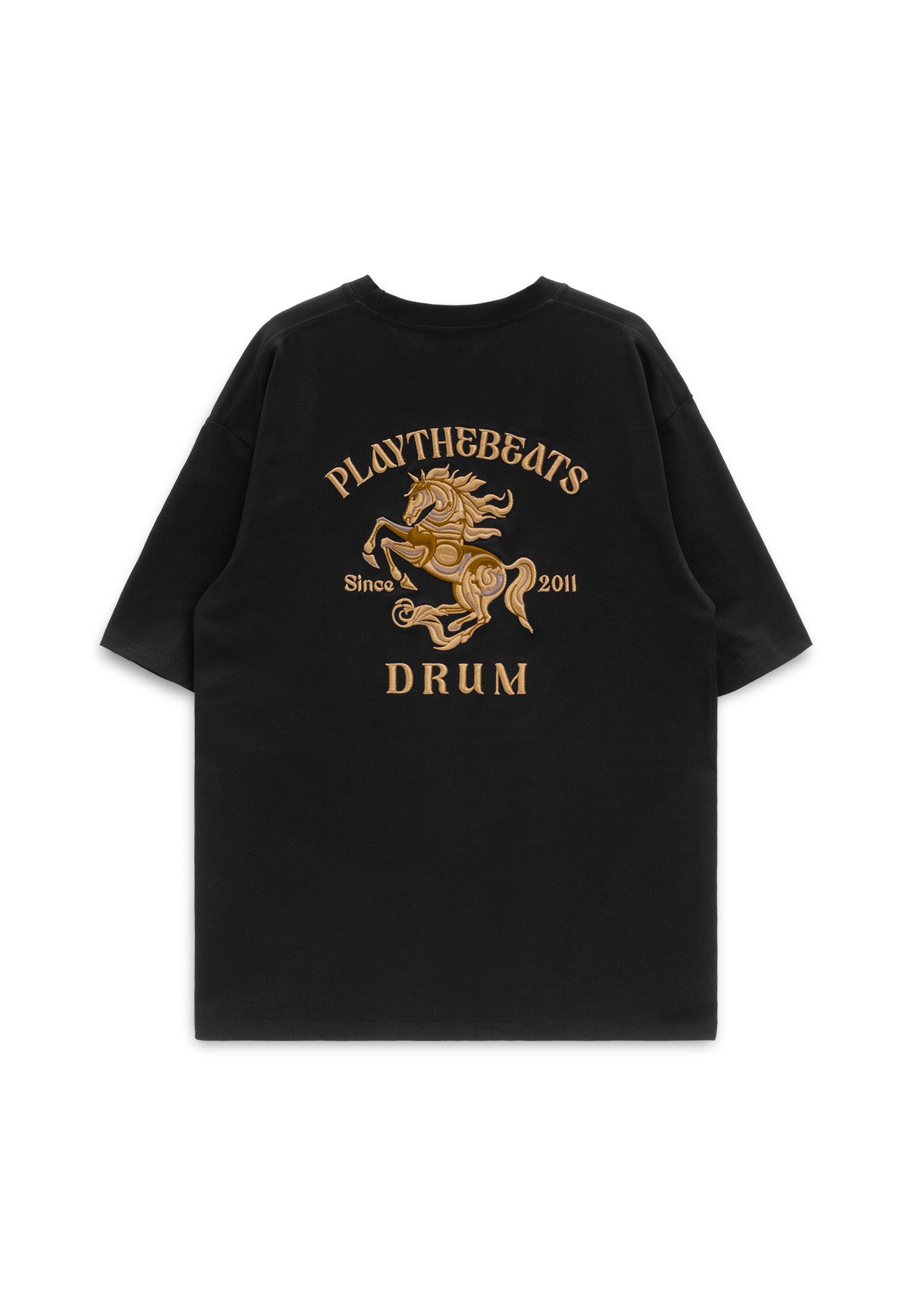 DRUM S. 3D Horse Embroidery Oversized Tee- Black