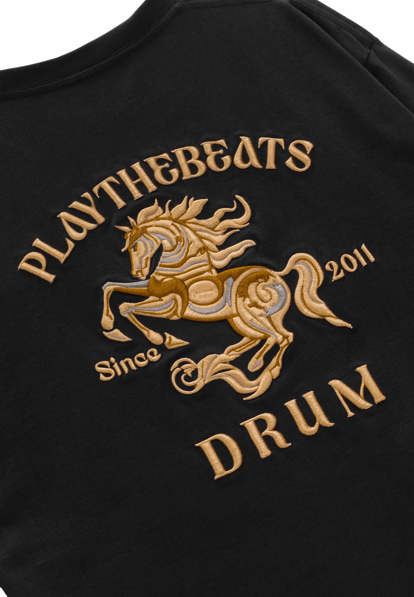 DRUM S. 3D Horse Embroidery Oversized Tee- Black