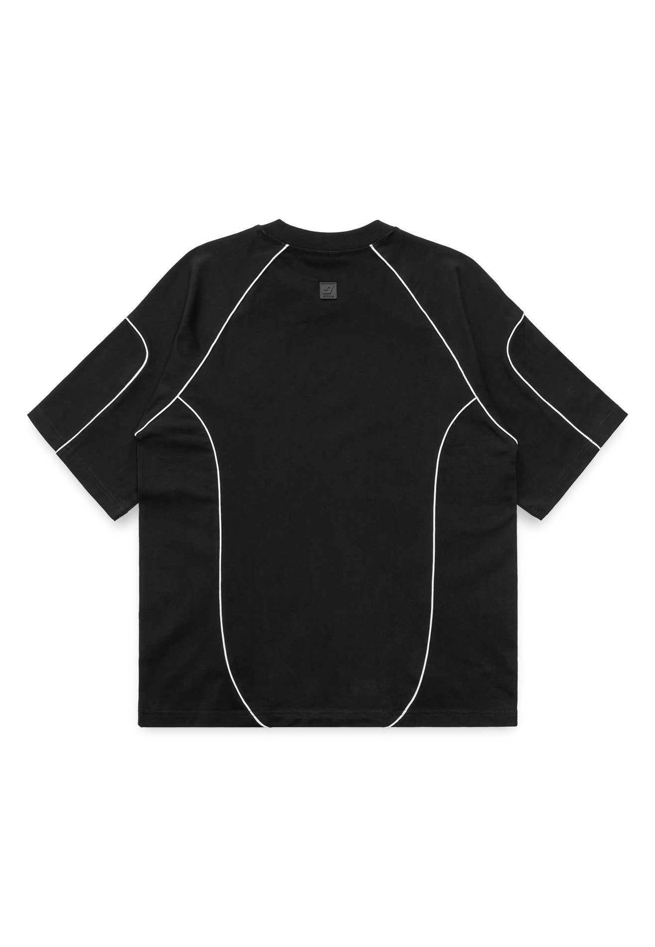 DRUM S. 3D Embroidery Pipping Raglan Oversized Tee- Black