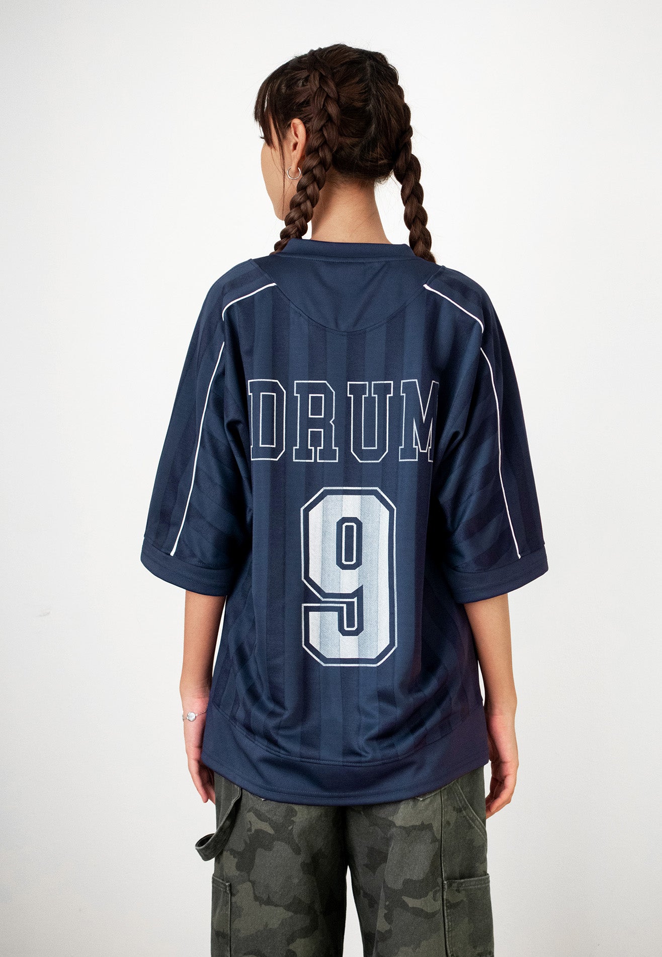 DRUM S. 9 Striped Details Oversized Jersey- Navy