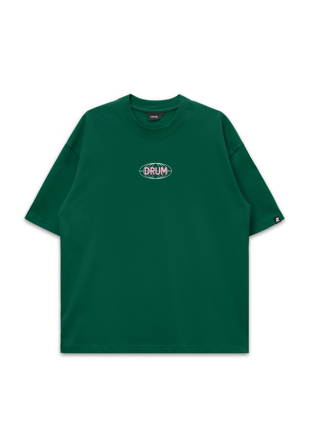 DRUM S. 3D Globe Logo Puff Oversized Tee- Dark Green