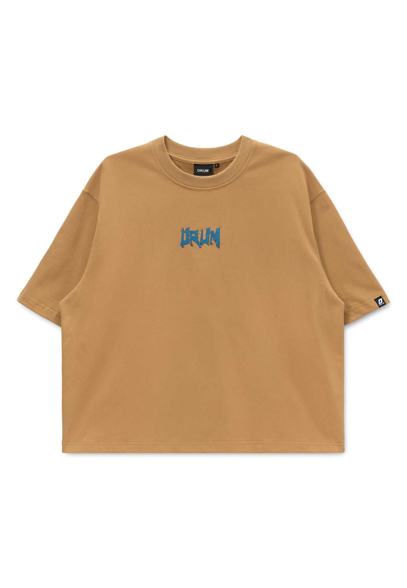 DRUM S. Slogan Hi-Density Print Oversized Boxy Tee- Light Khaki