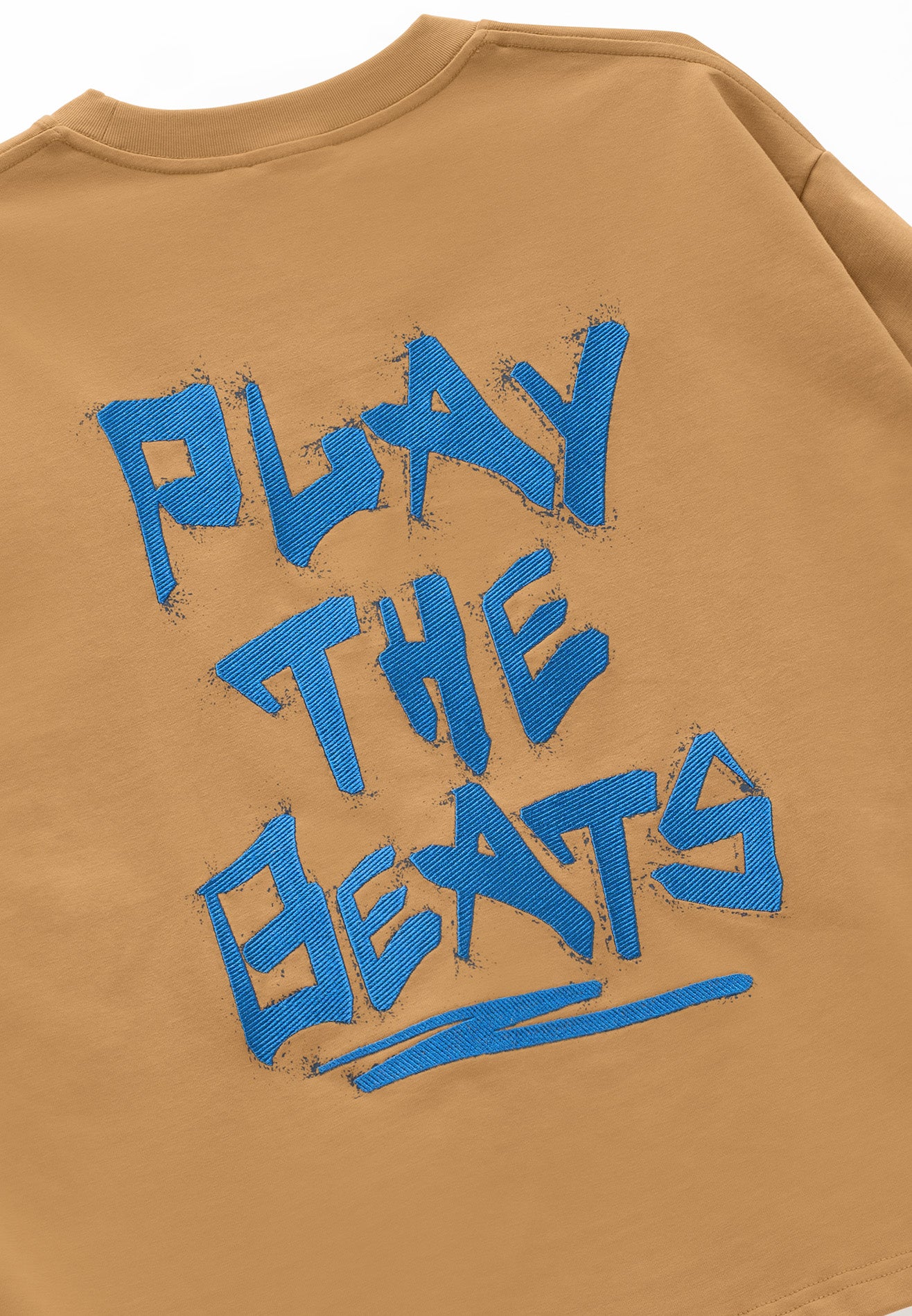 DRUM S. Slogan Hi-Density Print Oversized Boxy Tee- Light Khaki
