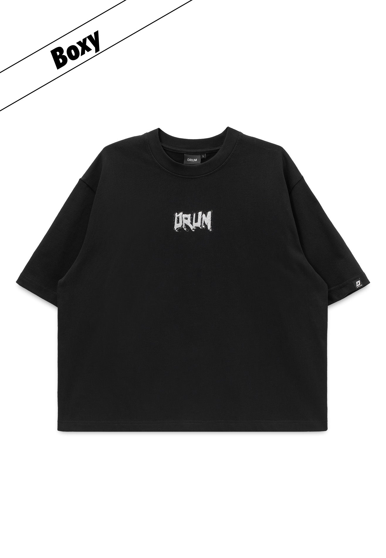 DRUM S. Slogan Hi-Density Print Oversized Boxy Tee- Black