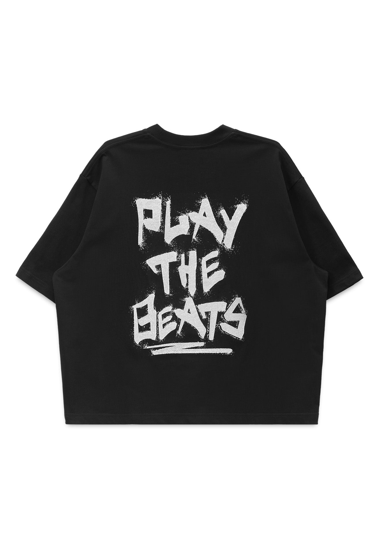 DRUM S. Slogan Hi-Density Print Oversized Boxy Tee- Black