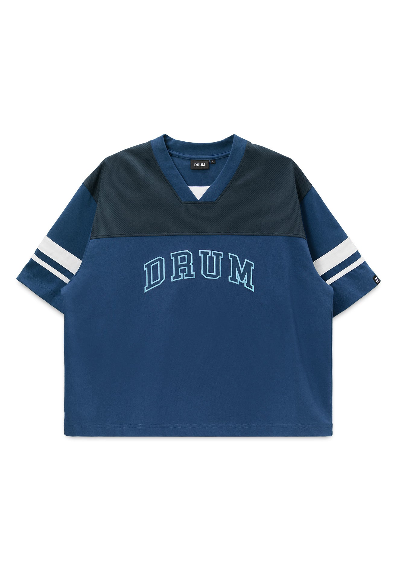 DRUM S. 36 Tape Details Oversized Boxy Tee- Dark Blue