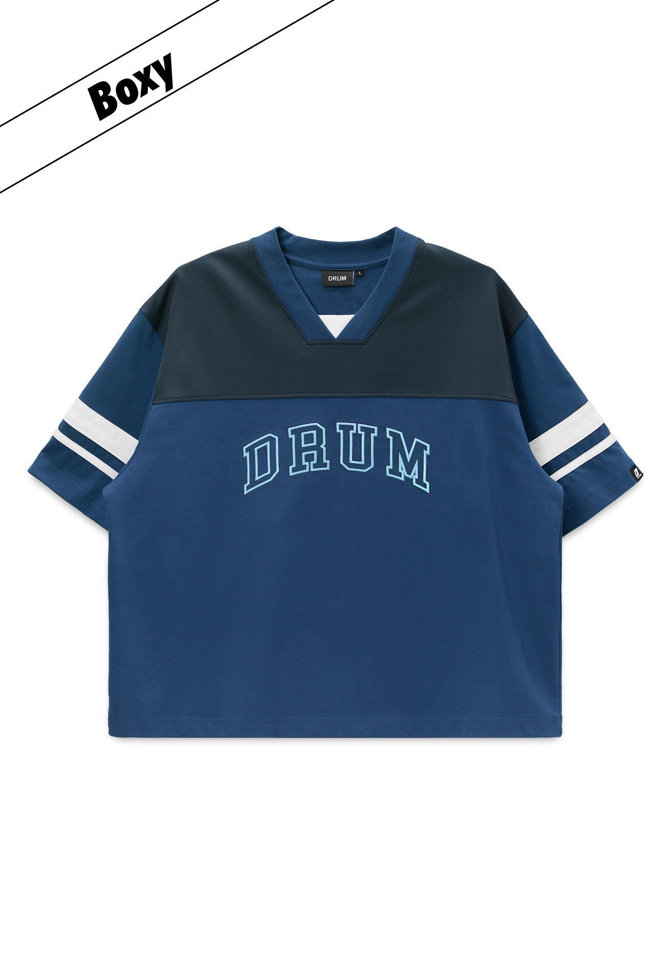 DRUM S. 36 Tape Details Oversized Boxy Tee- Dark Blue
