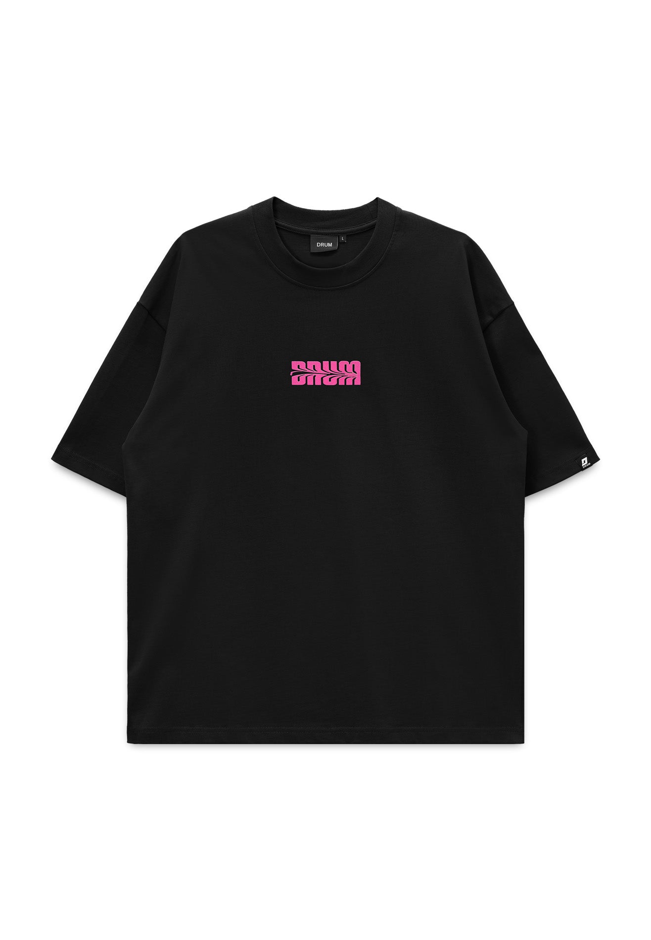 DRUM S. Flocking Print Slogan Oversized Tee- Black