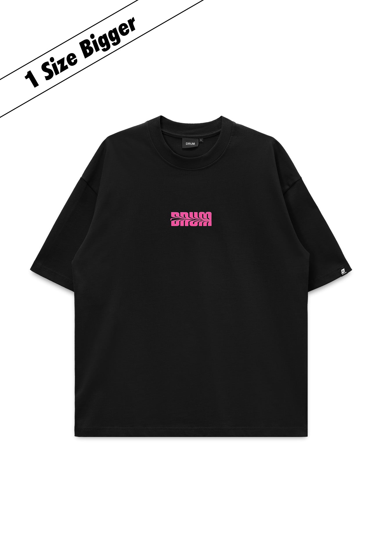 DRUM S. Flocking Print Slogan Oversized Tee- Black