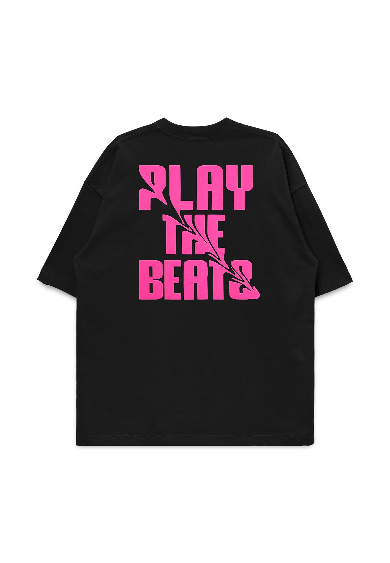 DRUM S. Flocking Print Slogan Oversized Tee- Black