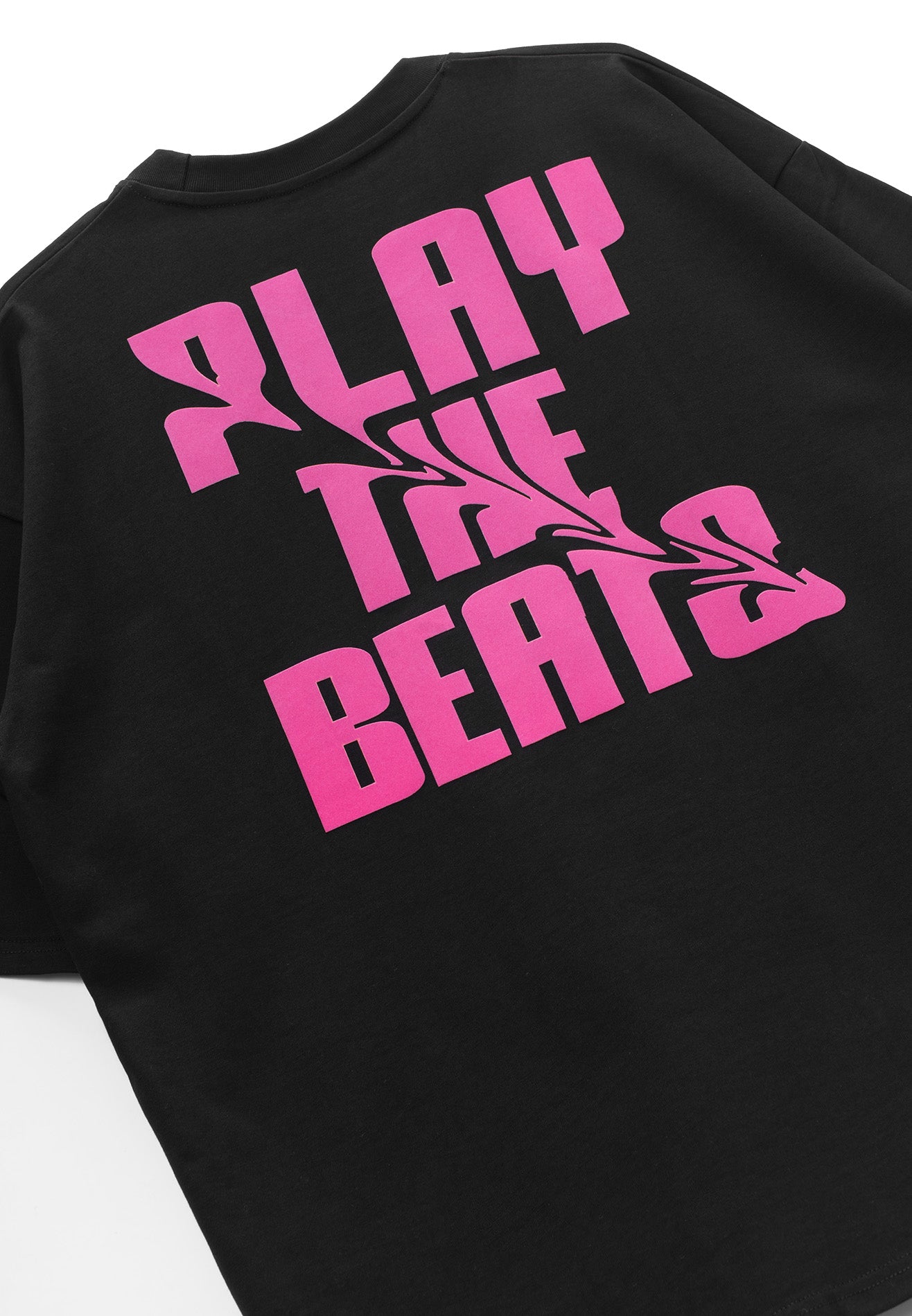 DRUM S. Flocking Print Slogan Oversized Tee- Black