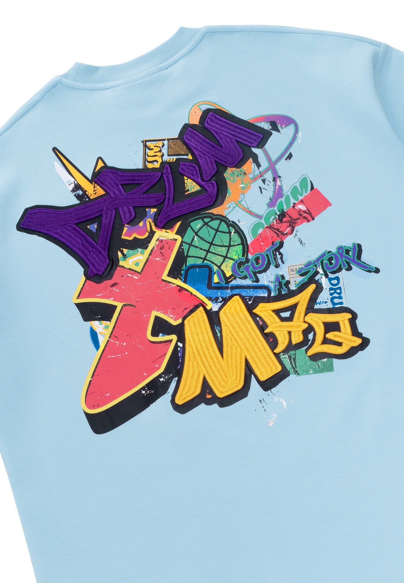 DRUM X MAQ I Got A Story Graffiti Oversized Tee- Light Blue