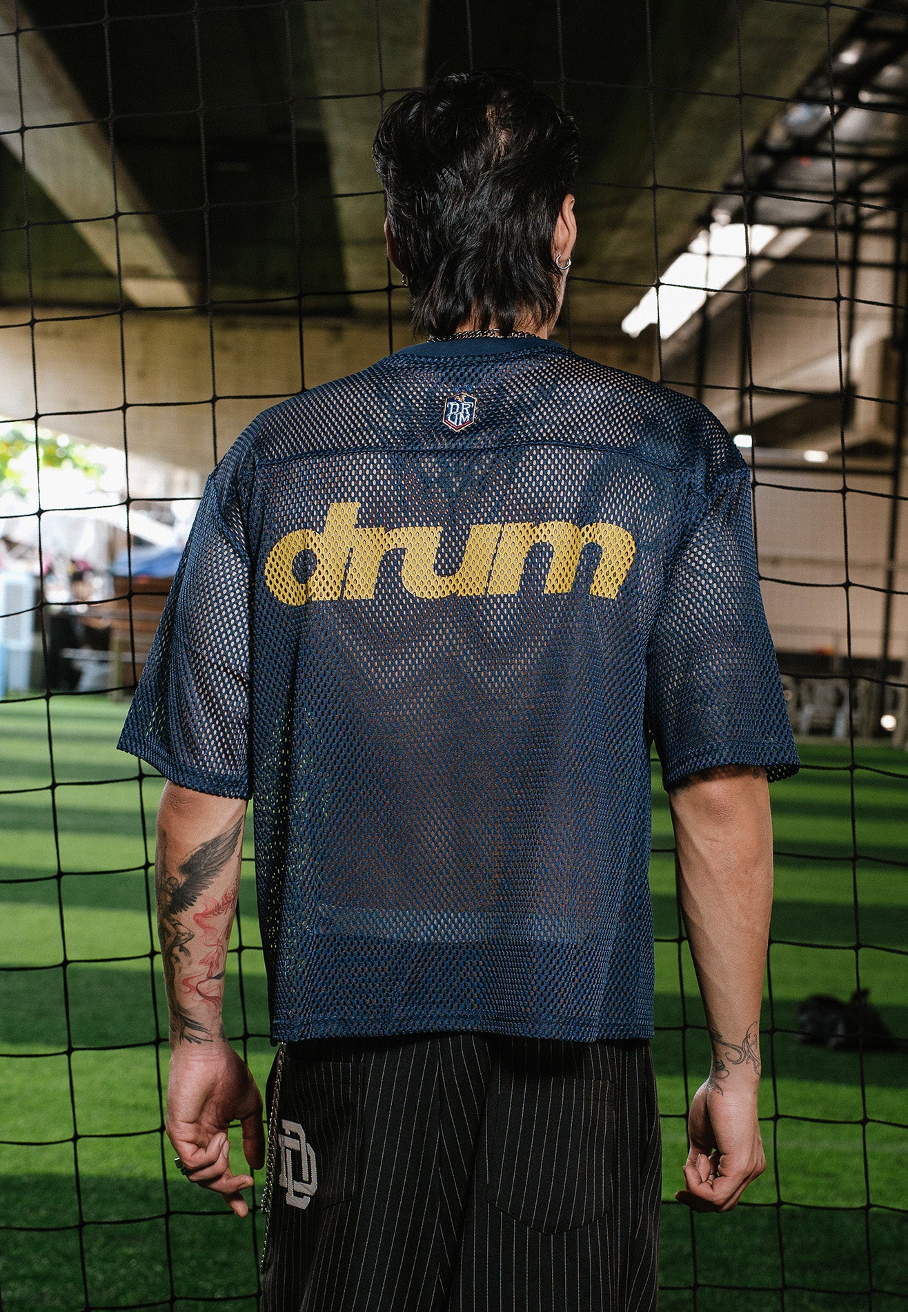 DRUM S. Football Collection No. 10 Oversized Boxy Mesh Tee - Navy