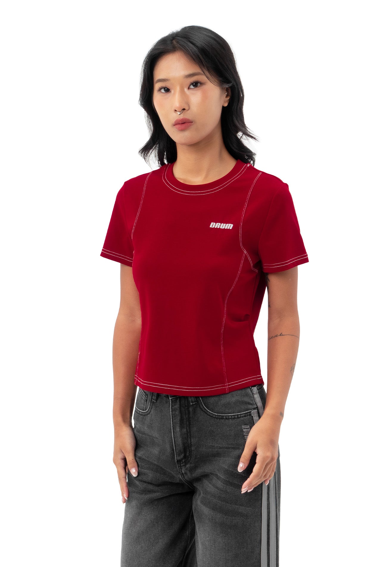 DRUM S. Ladies Lucky 8 Crop Top- Red