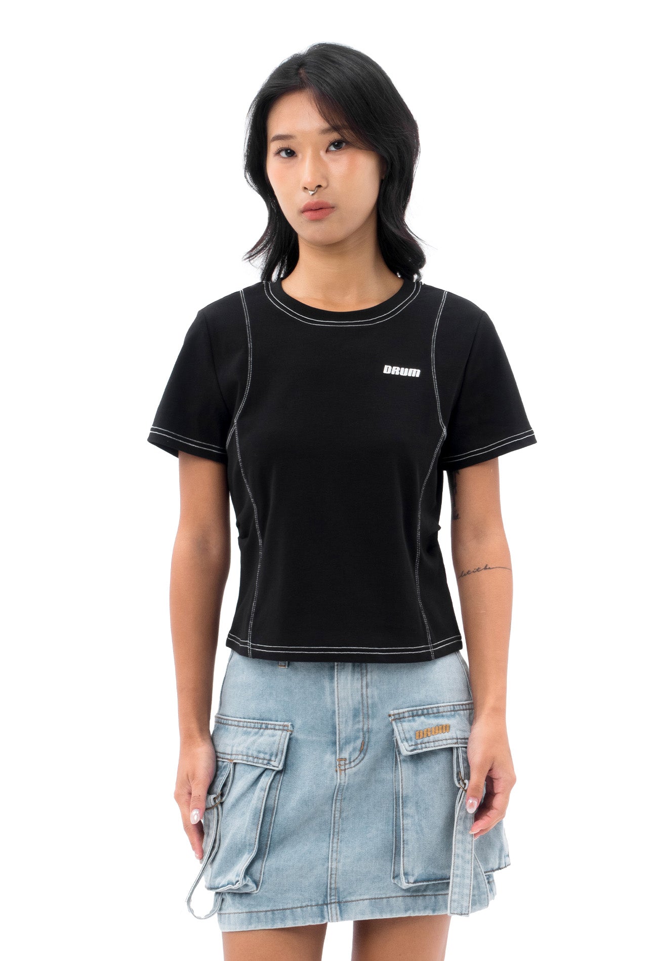 DRUM S. Ladies Lucky 8 Crop Top- Black