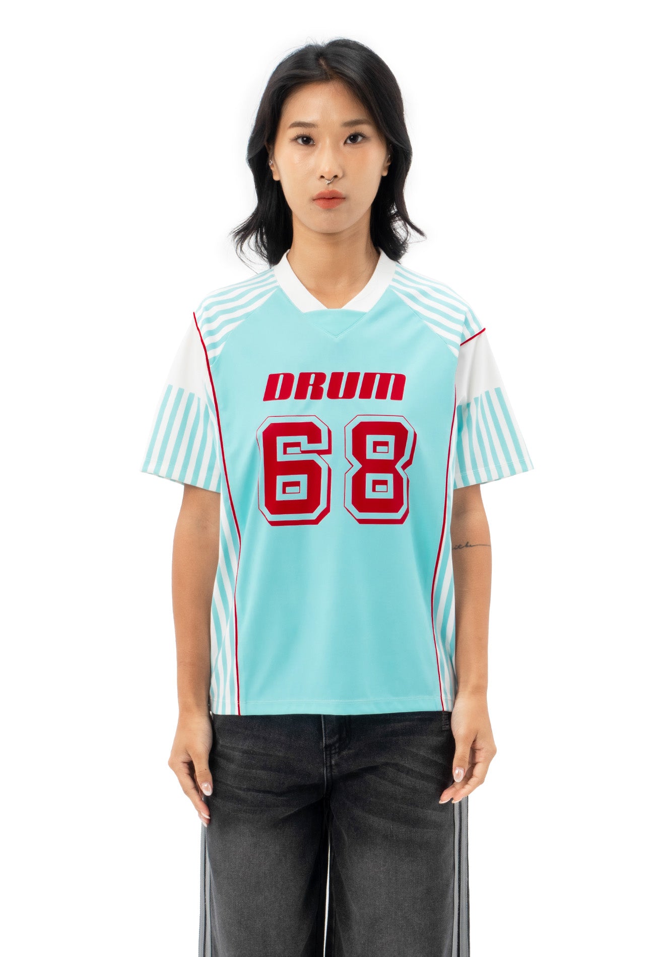 DRUM S. Ladies Digital Print Jersey Top - Light Blue