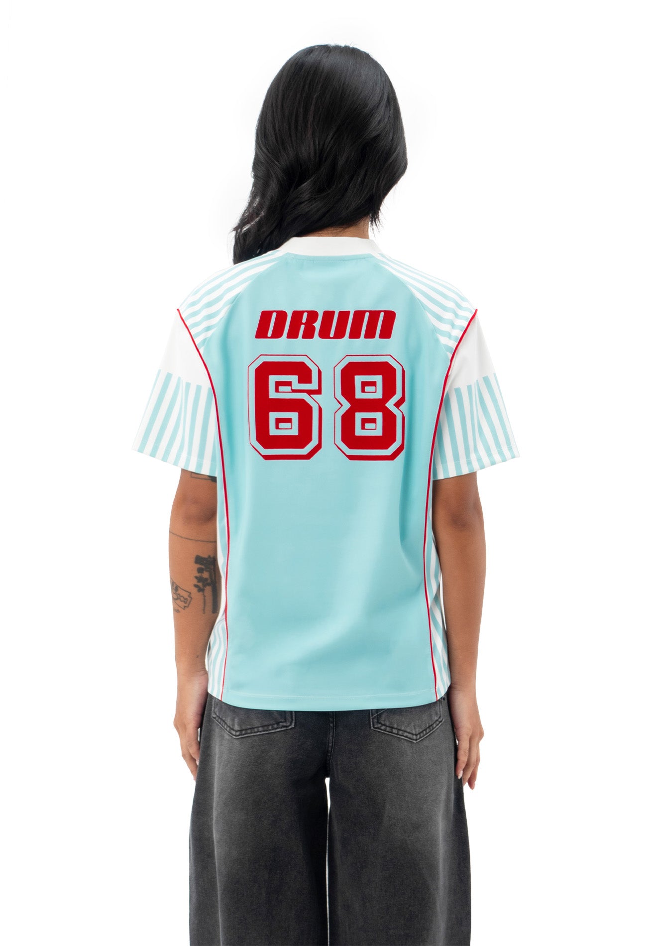 DRUM S. Ladies Digital Print Jersey Top - Light Blue