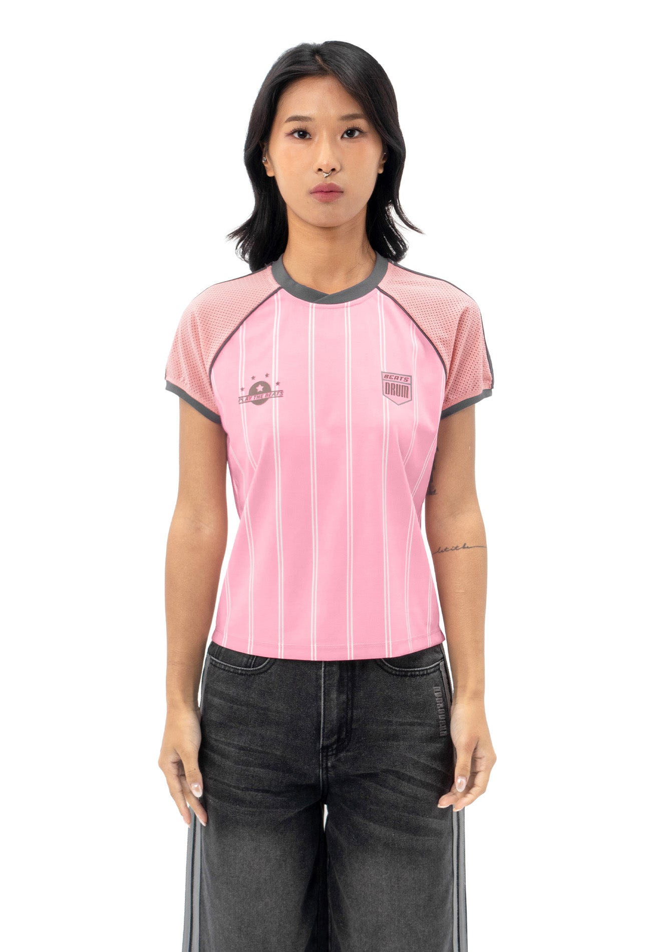 DRUM S. Ladies Raglan Mesh Sleeve Top- Pink