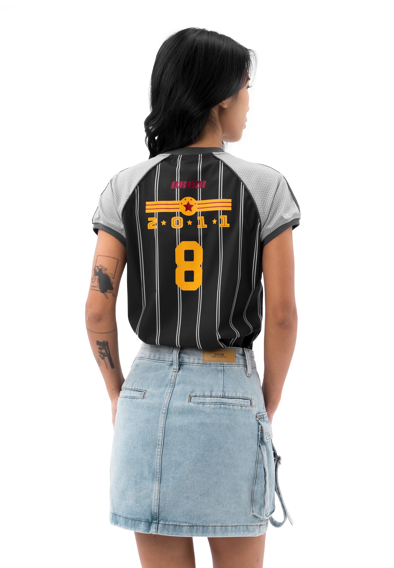 DRUM S. Ladies Raglan Mesh Sleeve Top- Dark Grey