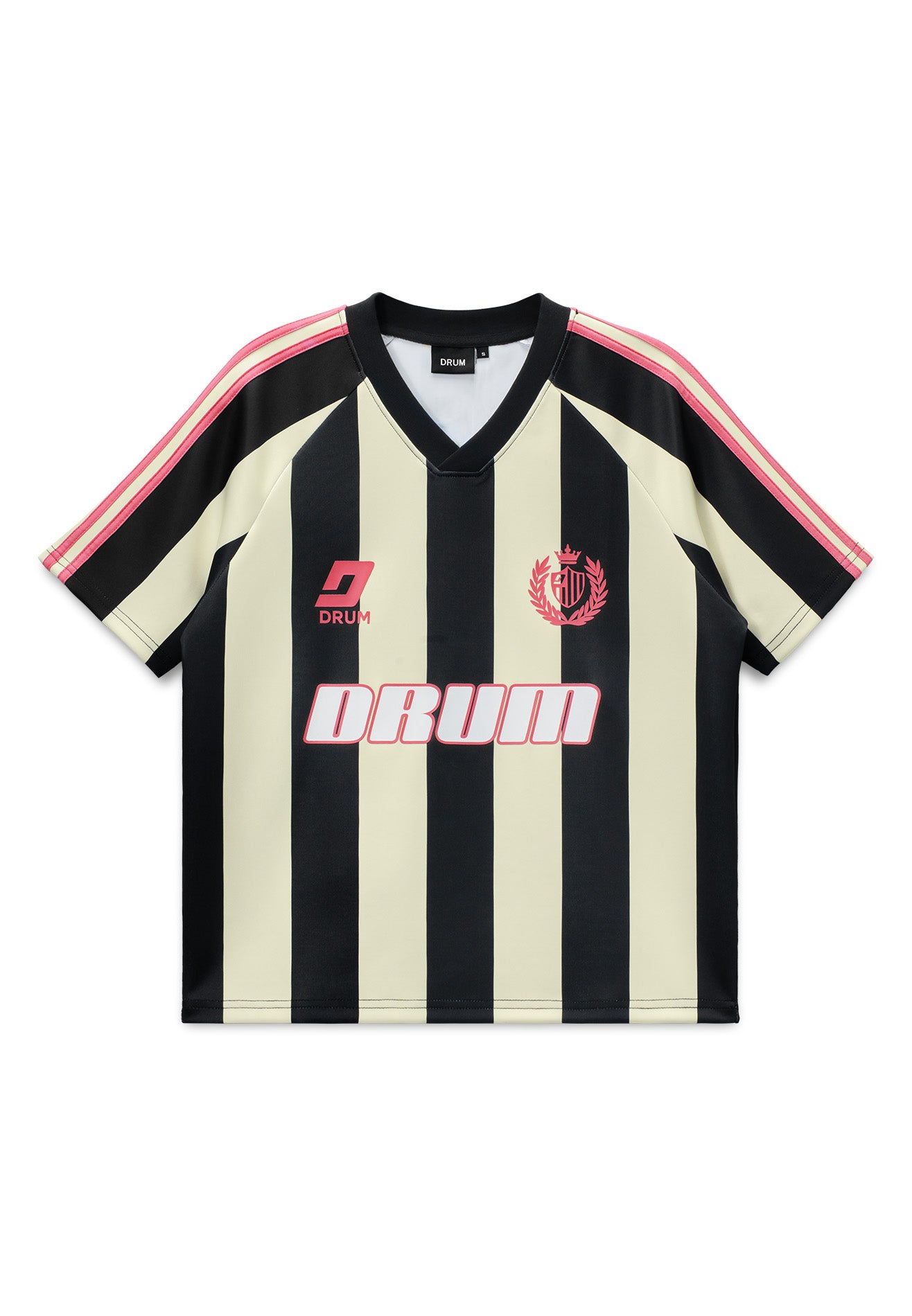 DRUM S. Ladies Digital Print Shoulder Stripe Jersey Top - White