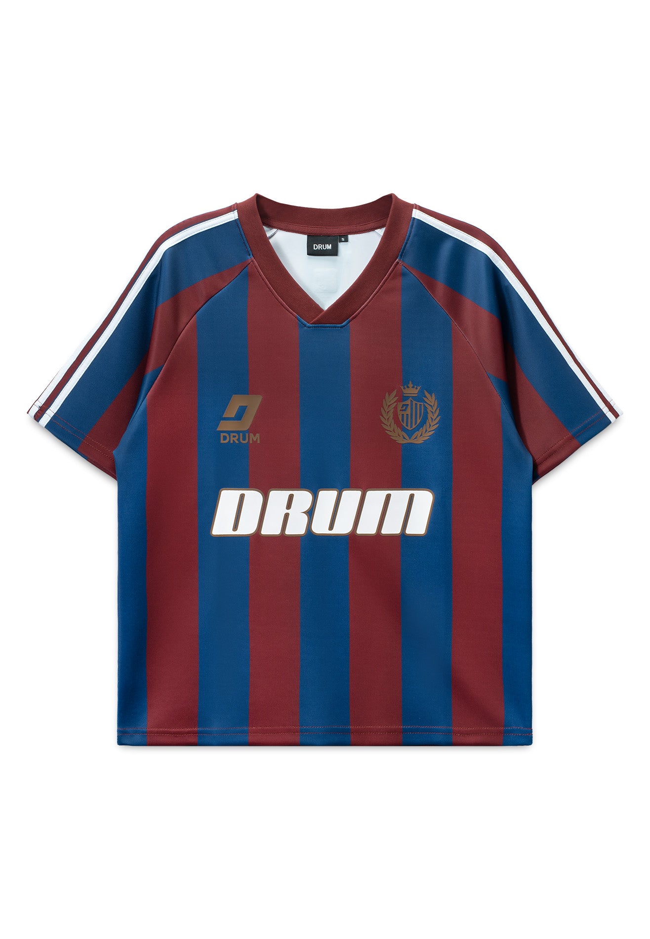 DRUM S. Ladies Digital Print Shoulder Stripe Jersey Top - Maroon