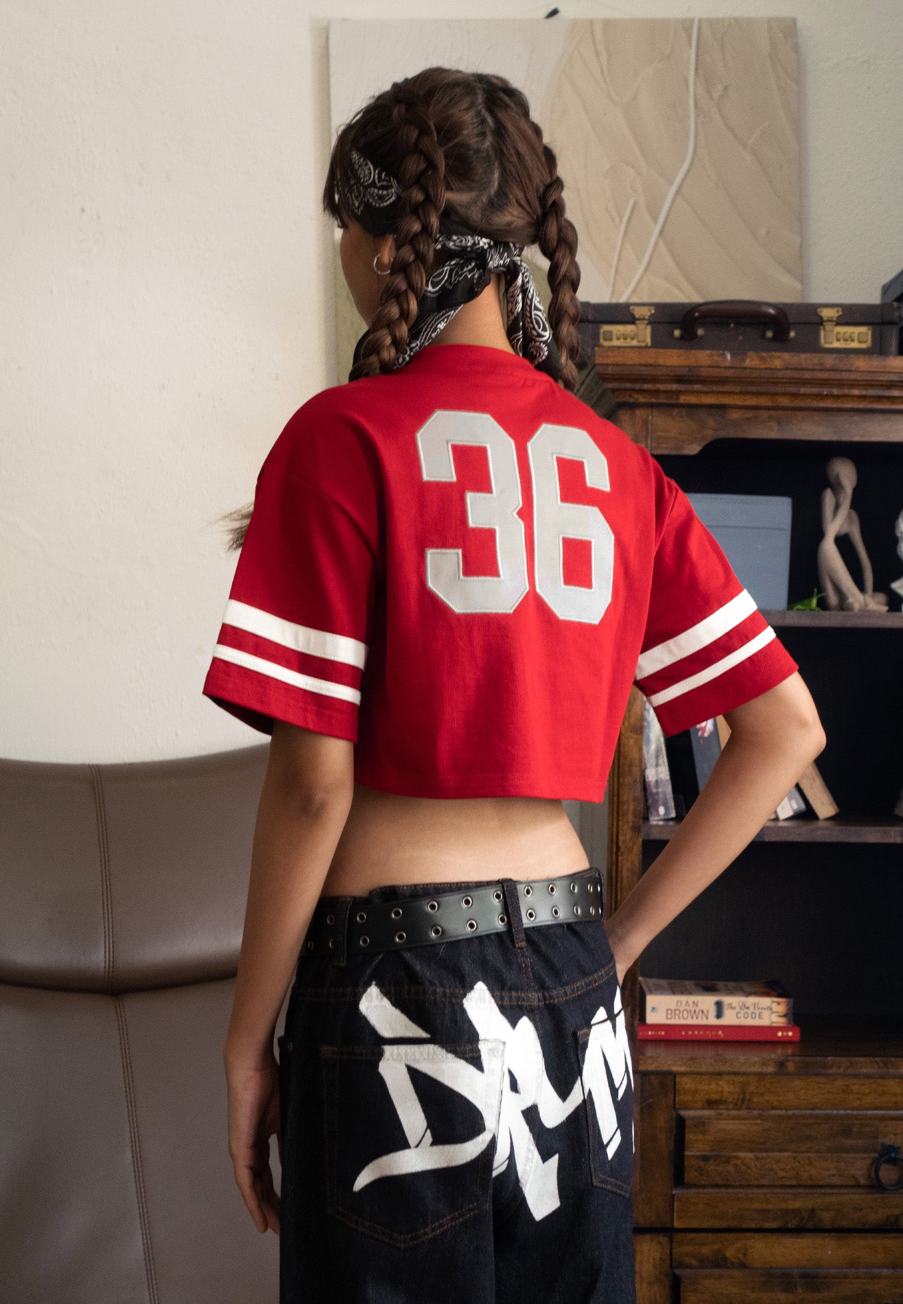 DRUM S. Women Embroidery Logo 36 Crop Top- Red