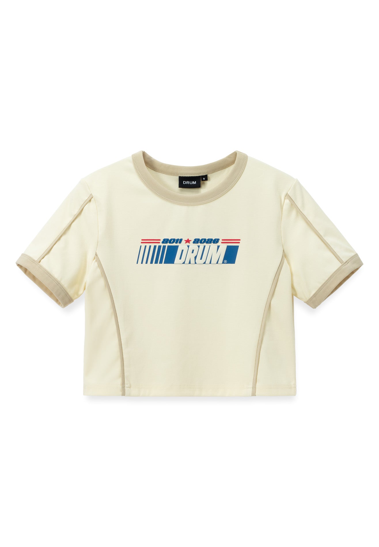 DRUM S. Women Workshop theme Logo Pipping Crop Top- Beige