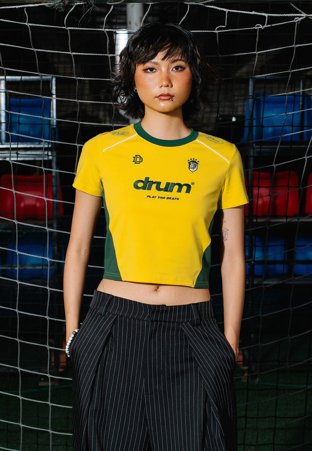 DRUM S. Women Football Collection Cut & Sew Crop Top - Yellow