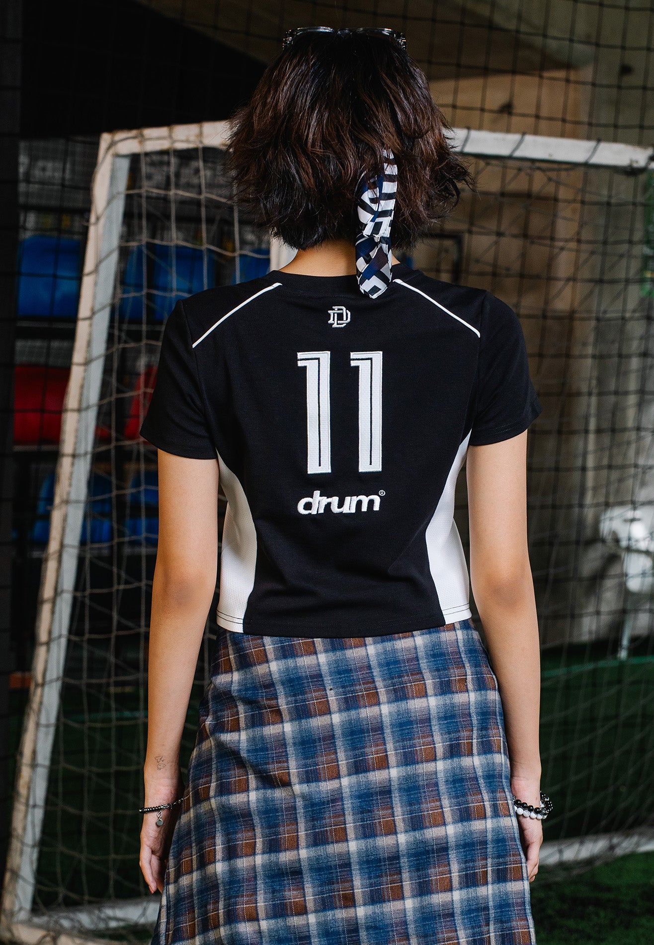 DRUM S. Women Football Collection Cut & Sew Crop Top - Black