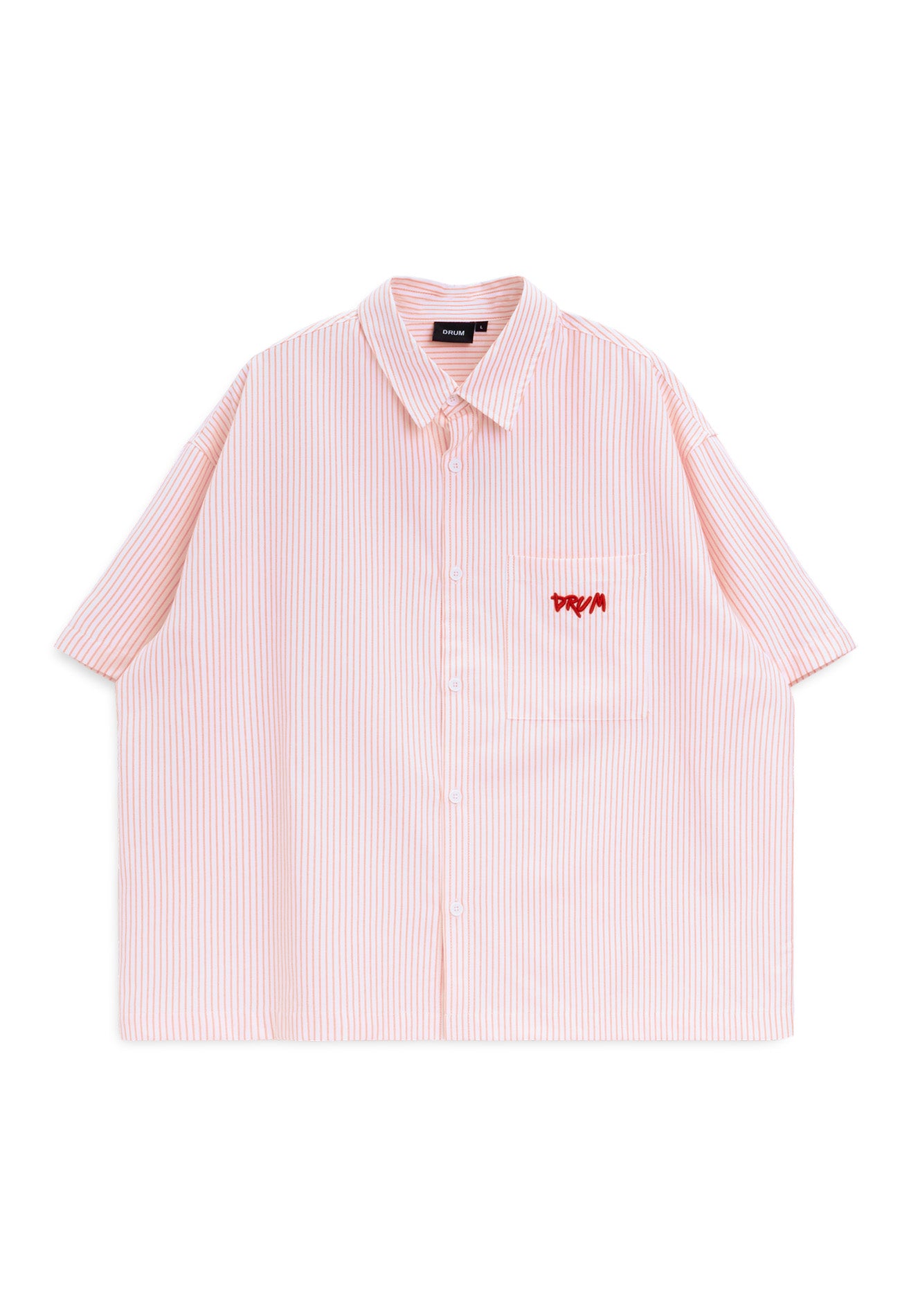DRUM S. Vertical Stripe Short Sleeve Boxy Shirt- Red