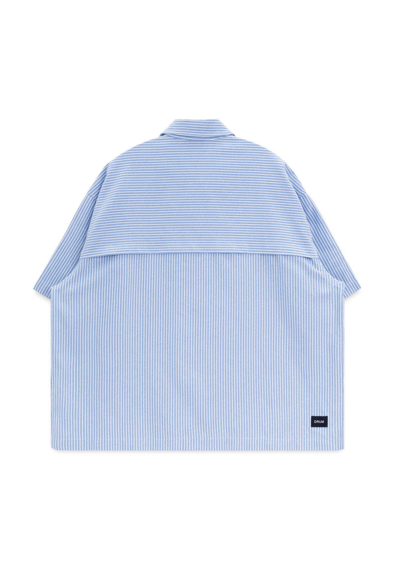 DRUM S. Vertical Stripe Short Sleeve Boxy Shirt-Light Blue