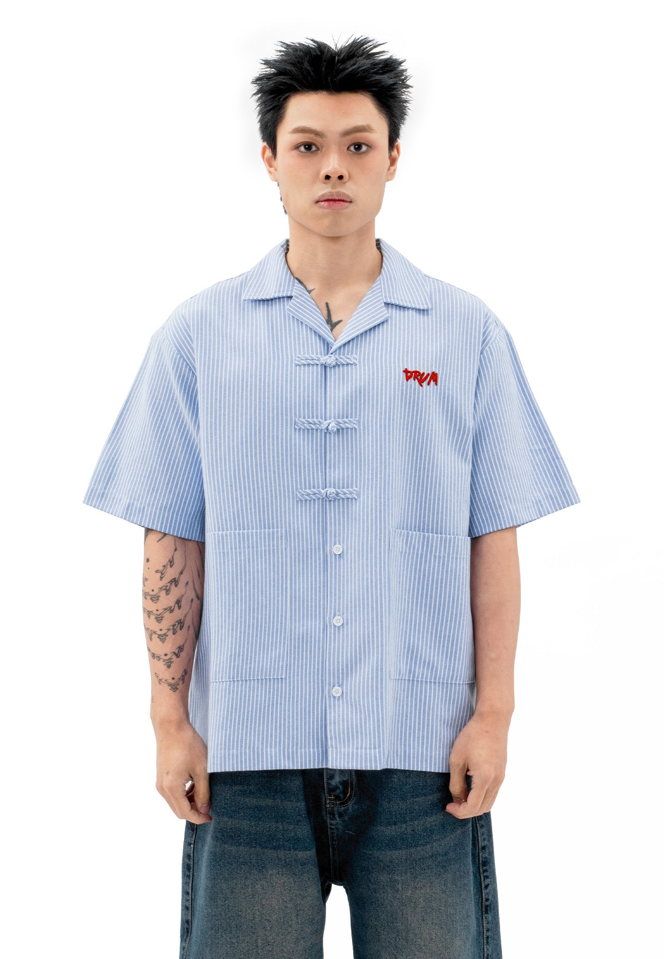 DRUM S. CNY Exclusive Short Sleeve Boxy Stripe Shirt- Blue