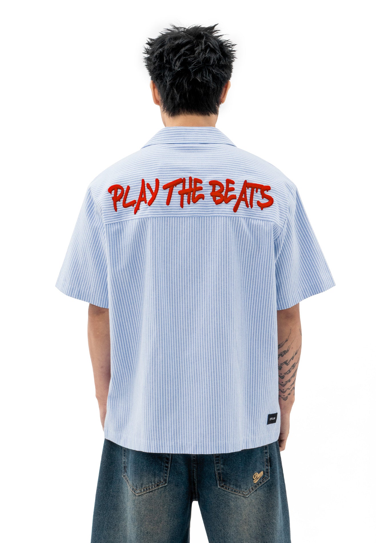 DRUM S. CNY Exclusive Short Sleeve Boxy Stripe Shirt- Blue