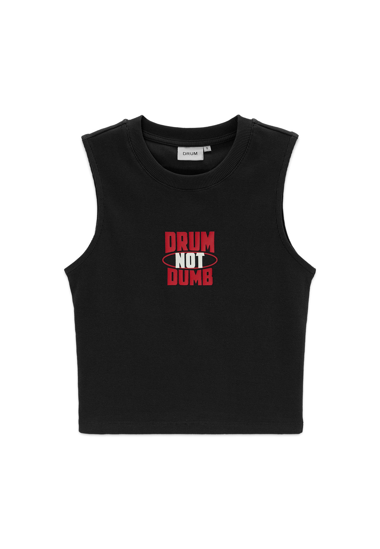 DRUM E. Woman Rubber Graphic Print Tank Crop Top- Black