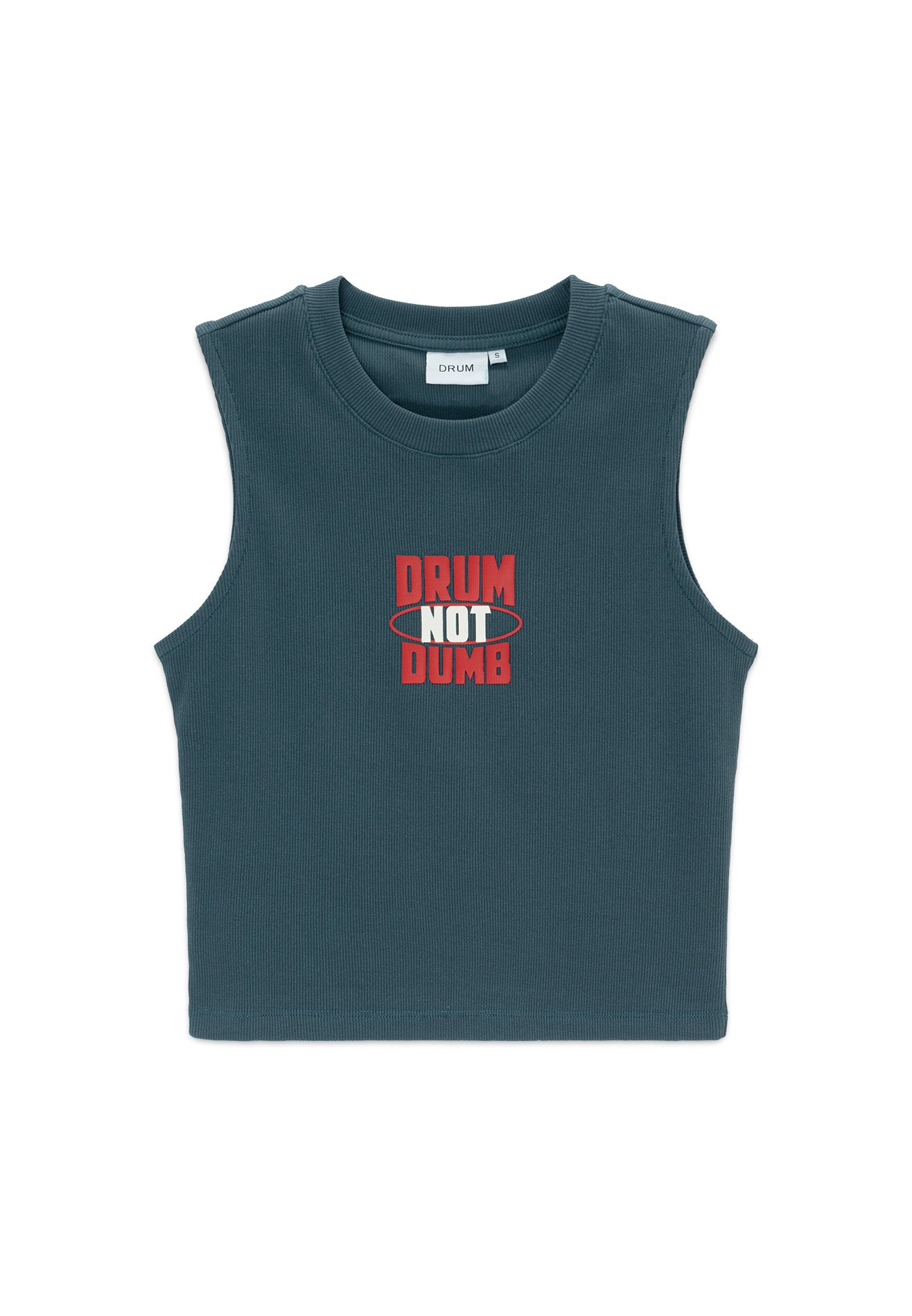 DRUM E. Woman Rubber Graphic Print Tank Crop Top- Grey Blue