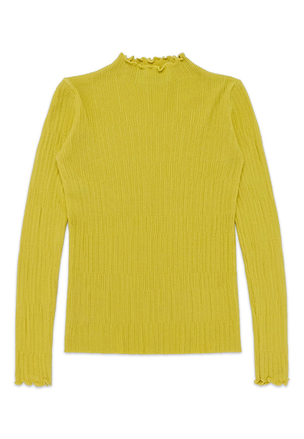 Mid Neck Long Sleeve Knit Top- Yellow