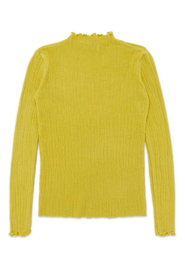 Mid Neck Long Sleeve Knit Top- Yellow