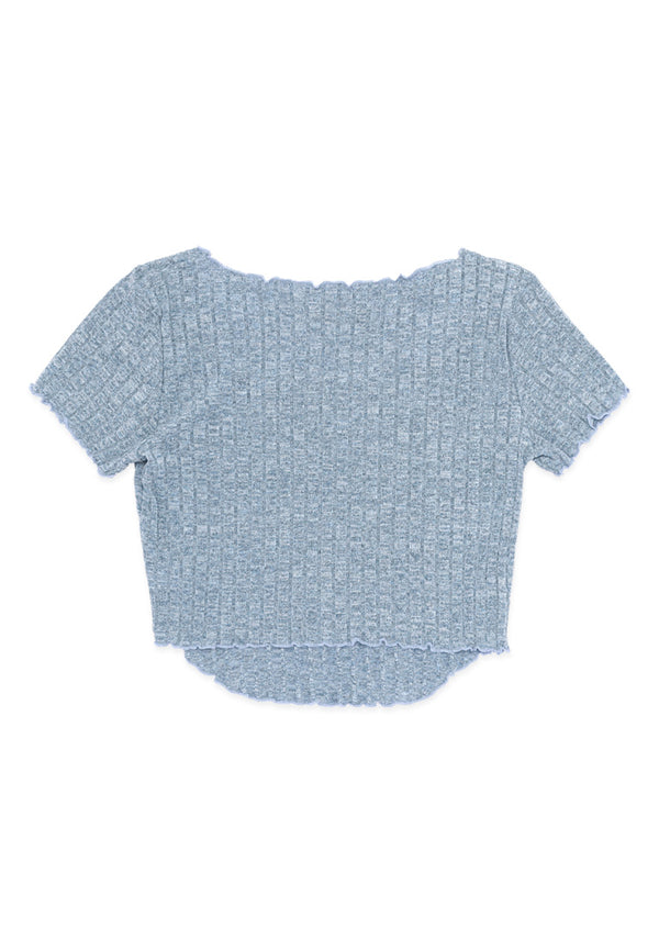 Ruffle Knit Top - Heather Blue