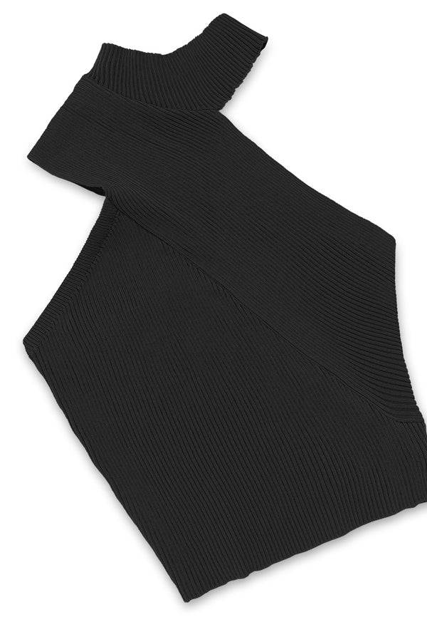 Cross Cut Knit Top- Black