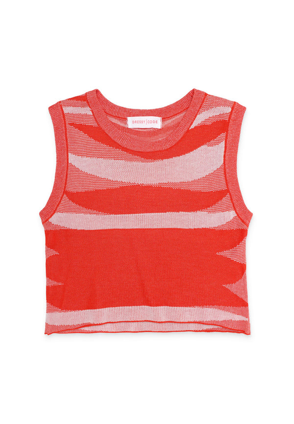 Brush Paint Sleeveless Knit Top- Red