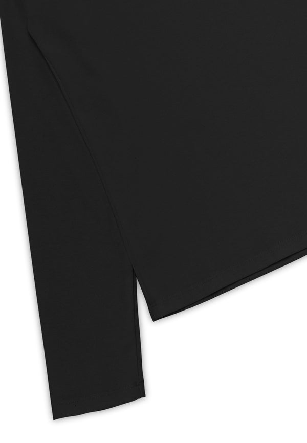Long Sleeve High Neck Knit Top- Black