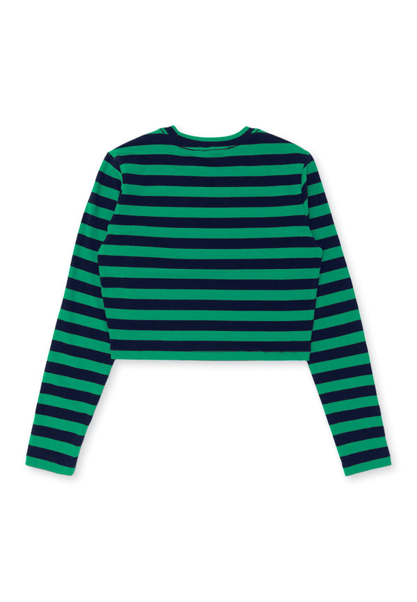 Stripe Long Sleeve Crop Top- Green