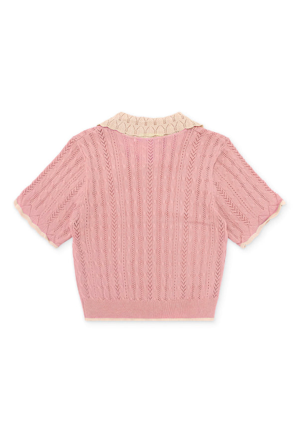 Polo Collar Knitwear Top- Pink