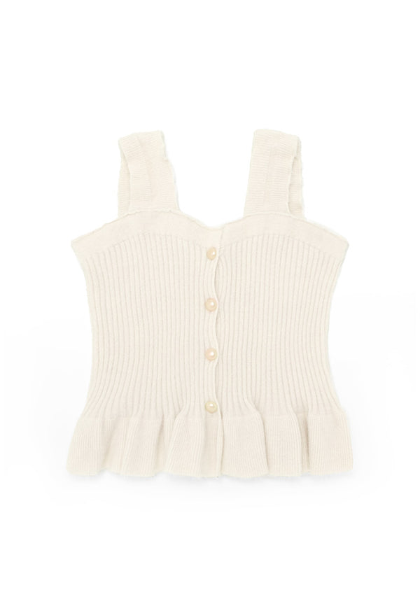 Fluffy Buttons Details Singlet- White
