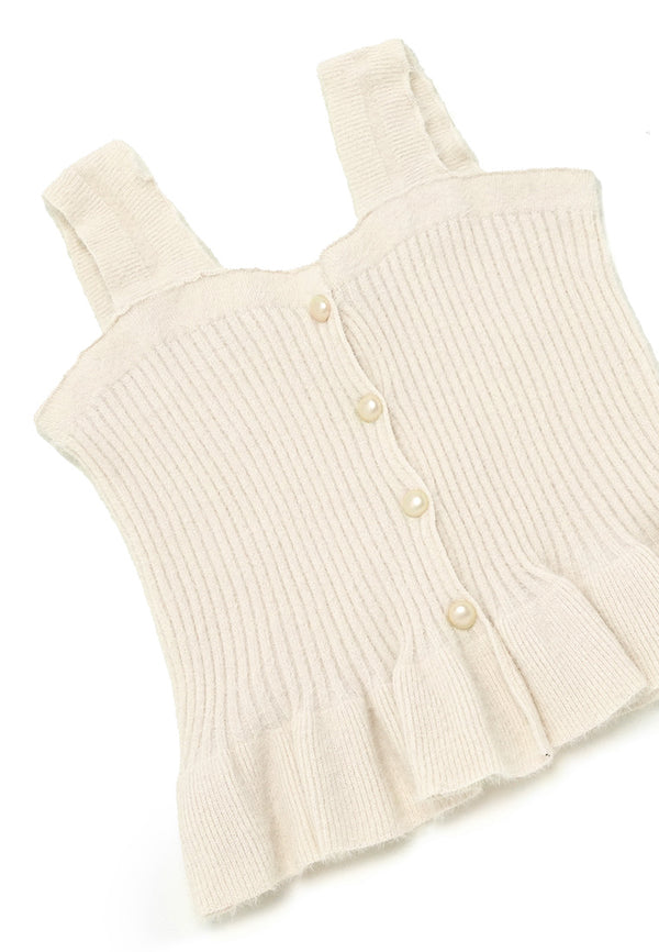 Fluffy Buttons Details Singlet- White