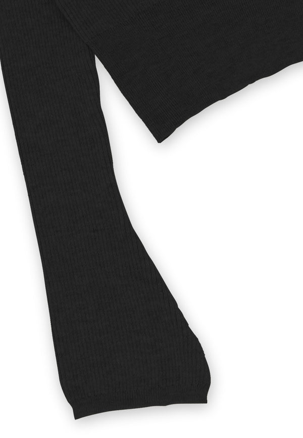 Off Shoulder Long Sleeve Knit Top-Black