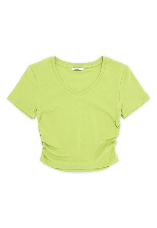 Side Ruched Casual Top- Green